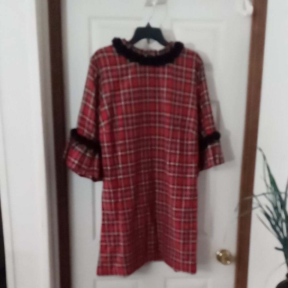 Red Plaid Dress with Black Trim